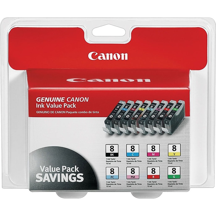 Canon 8 Black/Cyan/Magenta/Yellow/Photo Cyan/Photo Magenta/Red/Green Standard Yield Ink, 8/Pack (0620B015) Sansujyuku sansujyuku.com