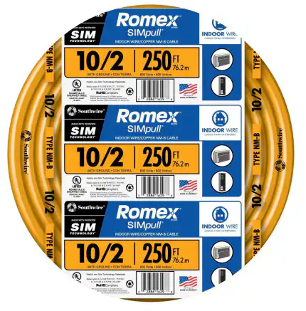 Southwire 250-ft 10/2 Romex SIMpull Solid Indoor CU NM-B W/G Individual Pack (By-the-roll) 28829055 Sansujyuku sansujyuku.com