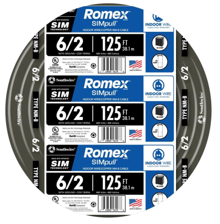 Southwire 125-ft 6/2 Romex SIMpull Stranded Indoor CU NM-B W/G Individual Pack (By-the-roll) 28894402 Sansujyuku sansujyuku.com