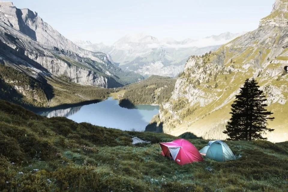 Tents in an alpine valley