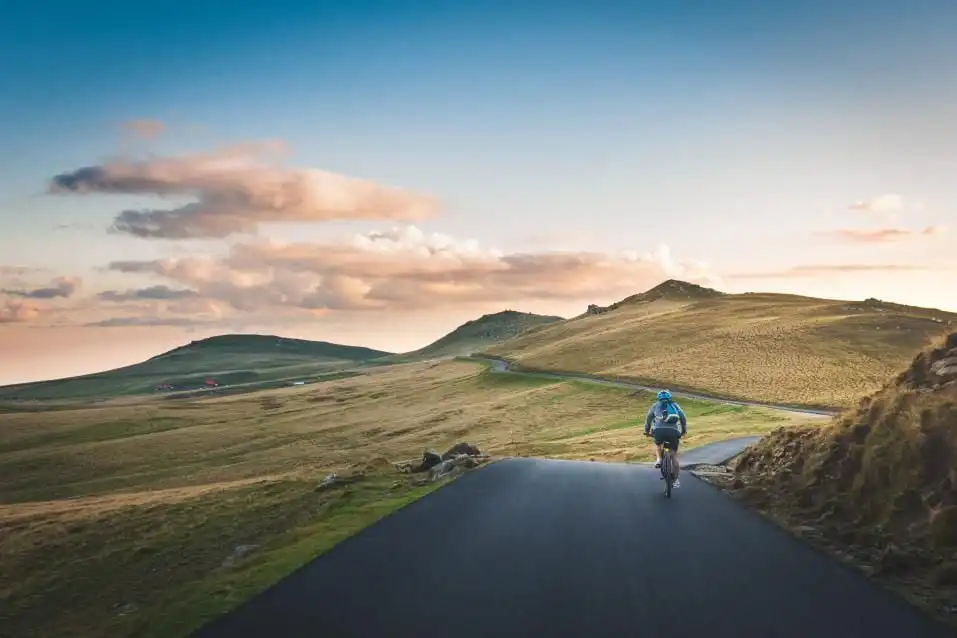 Cyclist on a mountain road